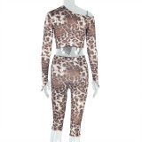 SC Leopard Print Off Shoulder Fifth Pants 2 Piece Set GJYO-919088