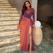 SC Irregular O Neck Print Ruched Maxi Dress GJYO-303672