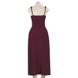 SC Square Neck Solid Color Big Swing Midi Dress GAXB-A704DS