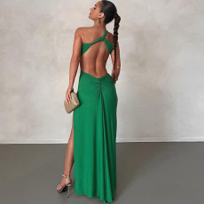 SC Solid Color Backless Split Maxi Dress GJYO-298270