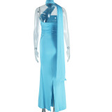 SC Solid Color Backless Ribbon Maxi Dress GJYO-301015