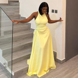 SC Solid Color Sleeveless Ruched Maxi Dress GJYO-303195