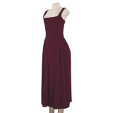SC Square Neck Solid Color Big Swing Midi Dress GAXB-A704DS