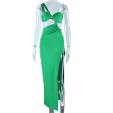 SC Solid Color Backless Split Maxi Dress GJYO-298270