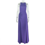 SC Solid Color Sleeveless Ruched Maxi Dress GJYO-303195