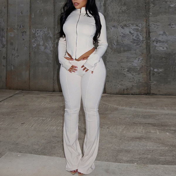 SC Long Sleeve Zipper Solid Two Piece Pants Set GJYO-919089