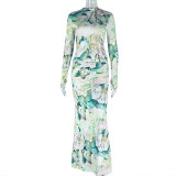 SC Ruched Print Long Sleeve Two Piece Skirts Set GJYO-711750