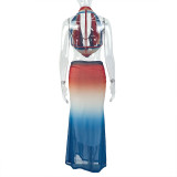 SC Backless Gradient Color Tie Up Maxi Dress GJYO-711781