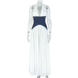 SC Deep V Neck Ruched Tapered Waist Maxi Dress GJYO-302623