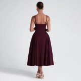 SC Square Neck Solid Color Big Swing Midi Dress GAXB-A704DS