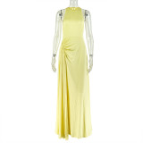 SC Solid Color Sleeveless Ruched Maxi Dress GJYO-303195
