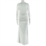 SC V Neck Sleeveless Solid Color Maxi Dress GJYO-303386
