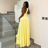 SC Solid Color Sleeveless Ruched Maxi Dress GJYO-303195