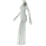 SC V Neck Sleeveless Solid Color Maxi Dress GJYO-303386