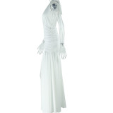 SC Halterneck Deep V Neck Solid Color Maxi Dress GJYO-300950