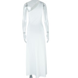 SC Single Shoulder Solid Color Split Long Dress GJYO-301590