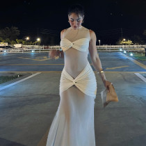 SC Sexy Mesh Sleeveless Solid Color Maxi Dress GAXB-D098DS