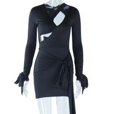 SC Deep V Neck Backless Tie Up Mini Dress GJYO-299083