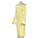 SC Solid Color One Shoulder Midi Dress GAXB-A670DS