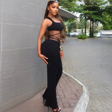 SC Zipper Sleeveless Crop Top Bandage Pants 2 Piece Set GJYO-919075