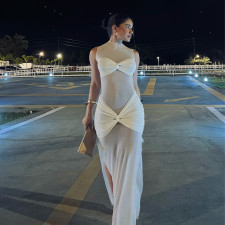 SC Sexy Mesh Sleeveless Solid Color Maxi Dress GAXB-D098DS