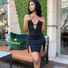 SC Hollow Out Lace Patchwork Split Mini Dress GJYO-297899
