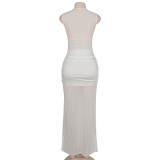 SC Sexy Mesh Sleeveless Solid Color Maxi Dress GAXB-D098DS