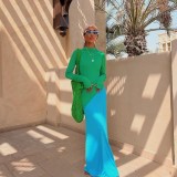SC Color Block Long Sleeve Slim Maxi Dress GAXB-A397DS