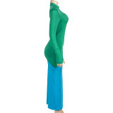 SC Color Block Long Sleeve Slim Maxi Dress GAXB-A397DS