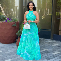 SC Off Shoulder Print Ruched Maxi Dress GJYO-303135
