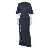 SC Solid Color Backless Split Maxi Dress GJYO-303387