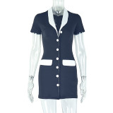 SC Contrast Color Single-breasted Mini Dress GJYO-302582
