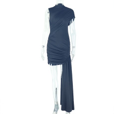 SC Solid Color Pleated Patchwork Mini Dress GJYO-302568