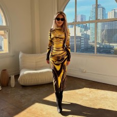 SC Round Neck Long Sleeve Print Maxi Dress GAXB-A332DS