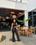 SC Sleeveless Solid Color Irregular Tops Pants Suit FSL-198