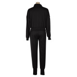 SC Solid Color Zipper Coat Two Piece Pants Set AIL-252