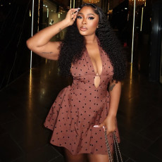 SC Polka Dots Print V Neck Mini Dress GJYO-302981