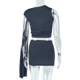 SC Solid Color Slash Neck Tie Up 2 Piece Skirts Set GJYO-711731