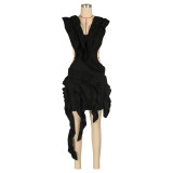 SC Sleeveless Solid Color Wood Ear Mini Dress AIL-276
