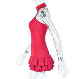 SC Solid-Color Fluffy Pleated Mini Dress GJYO-302658