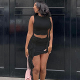 SC Solid Color Sleeveless Tight Two Piece Skirt Set GJYO-710663