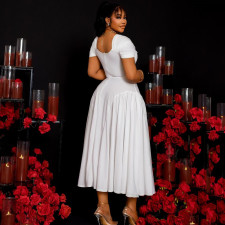 SC V Neck Short Sleeve Backless Pleated Maxi Dress GJYO-302515