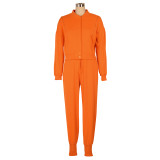 SC Solid Color Zipper Coat Two Piece Pants Set AIL-252