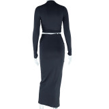 SC Long Sleeve Solid Color Two Piece Skirts Set GJYO-711079