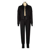 SC Solid Color Zipper Coat Two Piece Pants Set AIL-252