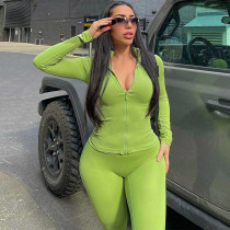 SC Solid Color Zipper Yoga Sport Two Piece Pants Set GJYO-917051