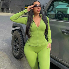 SC Solid Color Zipper Yoga Sport Two Piece Pants Set GJYO-917051