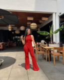 SC Sleeveless Solid Color Irregular Tops Pants Suit FSL-198