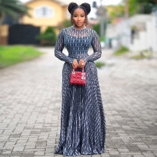 SC Print Long Sleeve Maxi Dress GJYO-303367