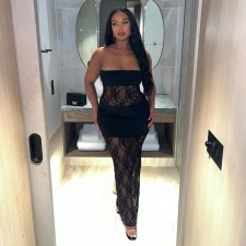 SC Lace Patchwork Sleeveless Tube Top Maxi Dress GAXB-A508DS